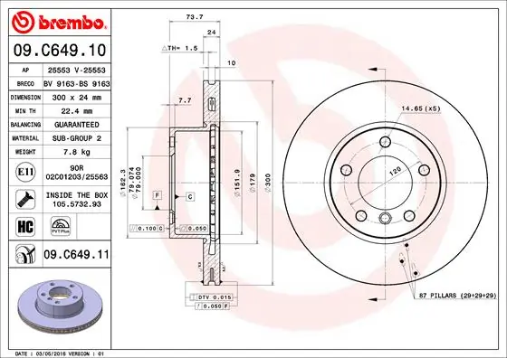 Brake Disc PRIME LINE - UV Coated 09.C649.11