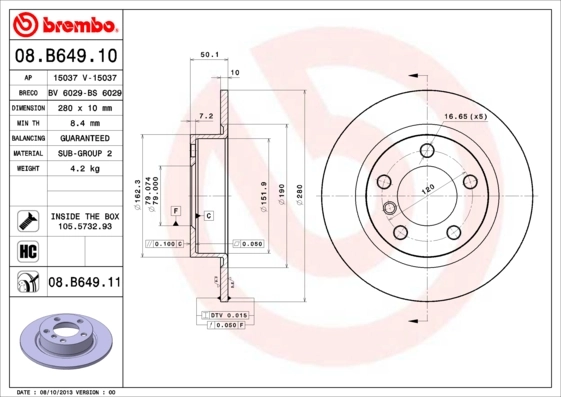 Brake Disc PRIME LINE - UV Coated 08.B649.11