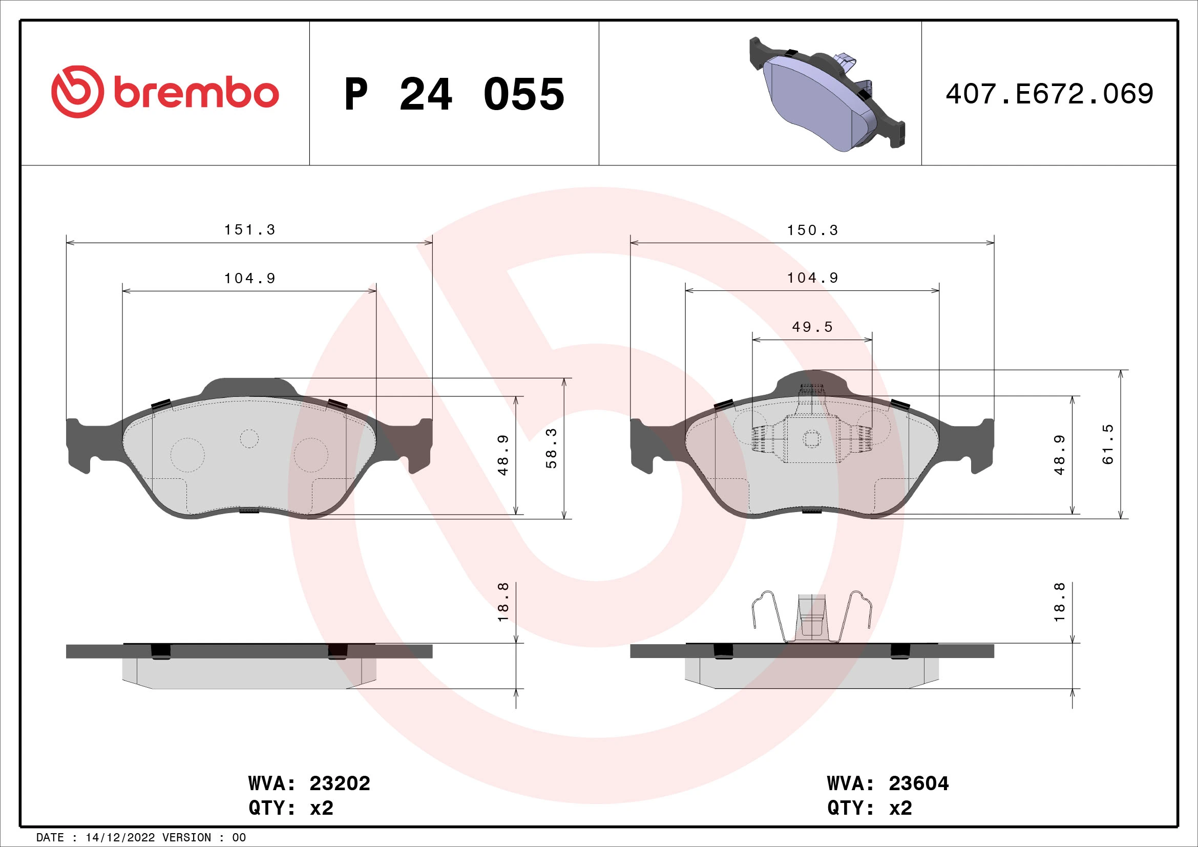 Brake Pad Set, disc brake PRIME LINE P 24 055