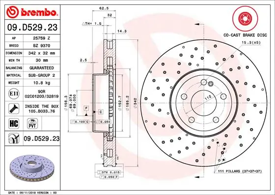 Brake Disc PRIME LINE - Co-Cast 09.D529.23
