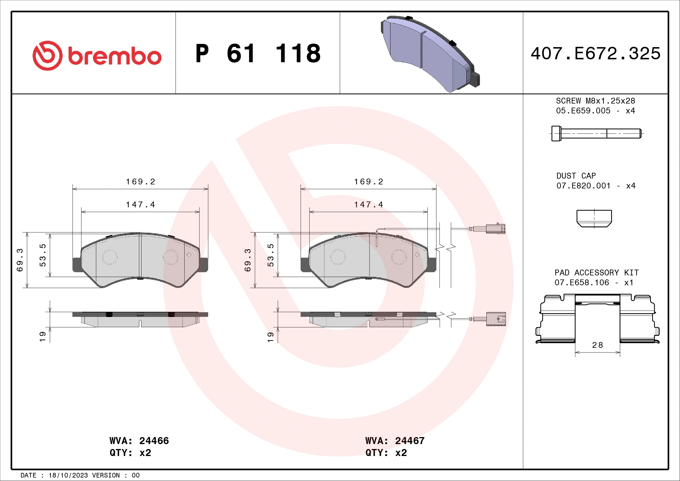 Brake Pad Set, disc brake PRIME LINE P 61 118