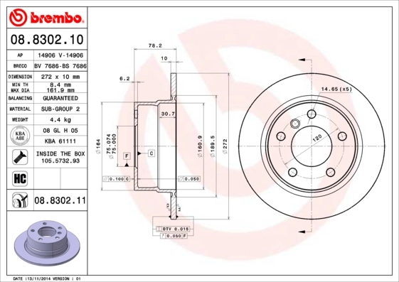 Brake Disc PRIME LINE - UV Coated 08.8302.11