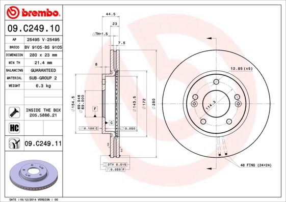 Brake Disc PRIME LINE - UV Coated 09.C249.11