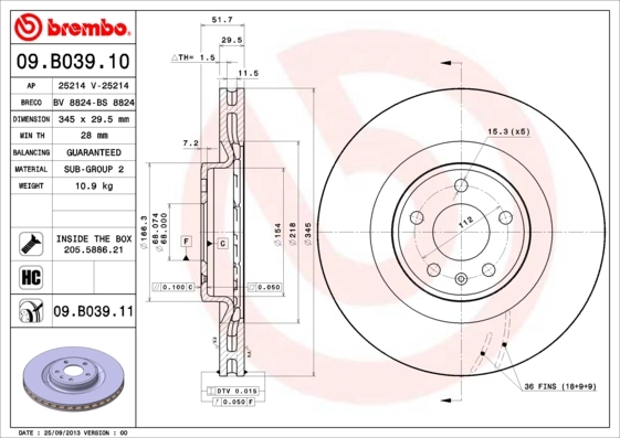 Brake Disc PRIME LINE - UV Coated 09.B039.11