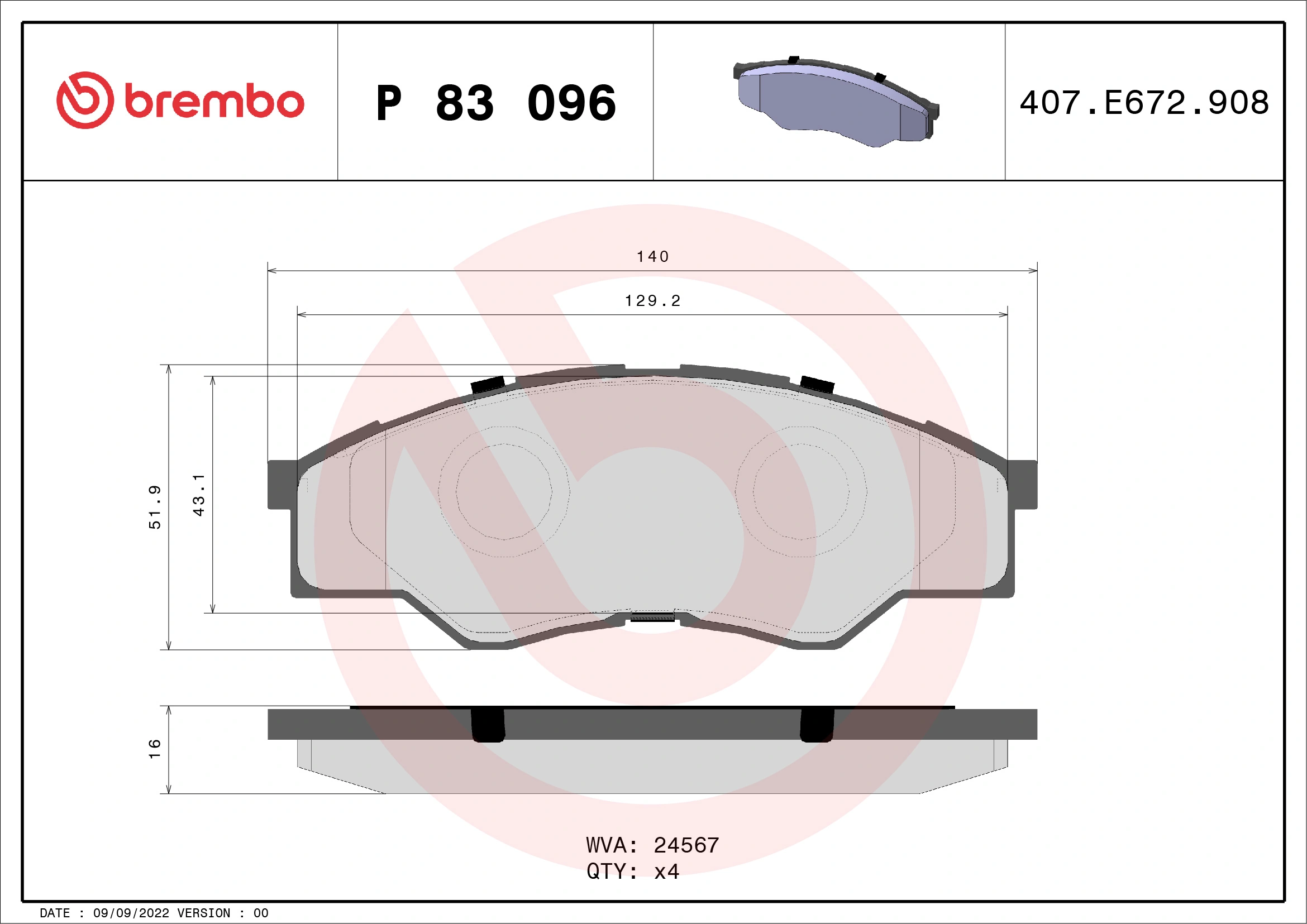 Brake Pad Set, disc brake PRIME LINE P 83 096