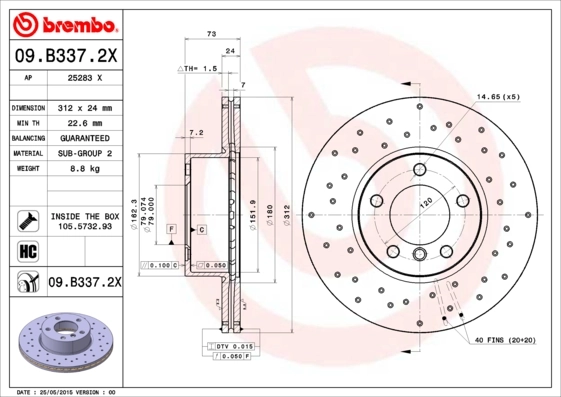 Brake Disc XTRA LINE - Xtra 09.B337.2X