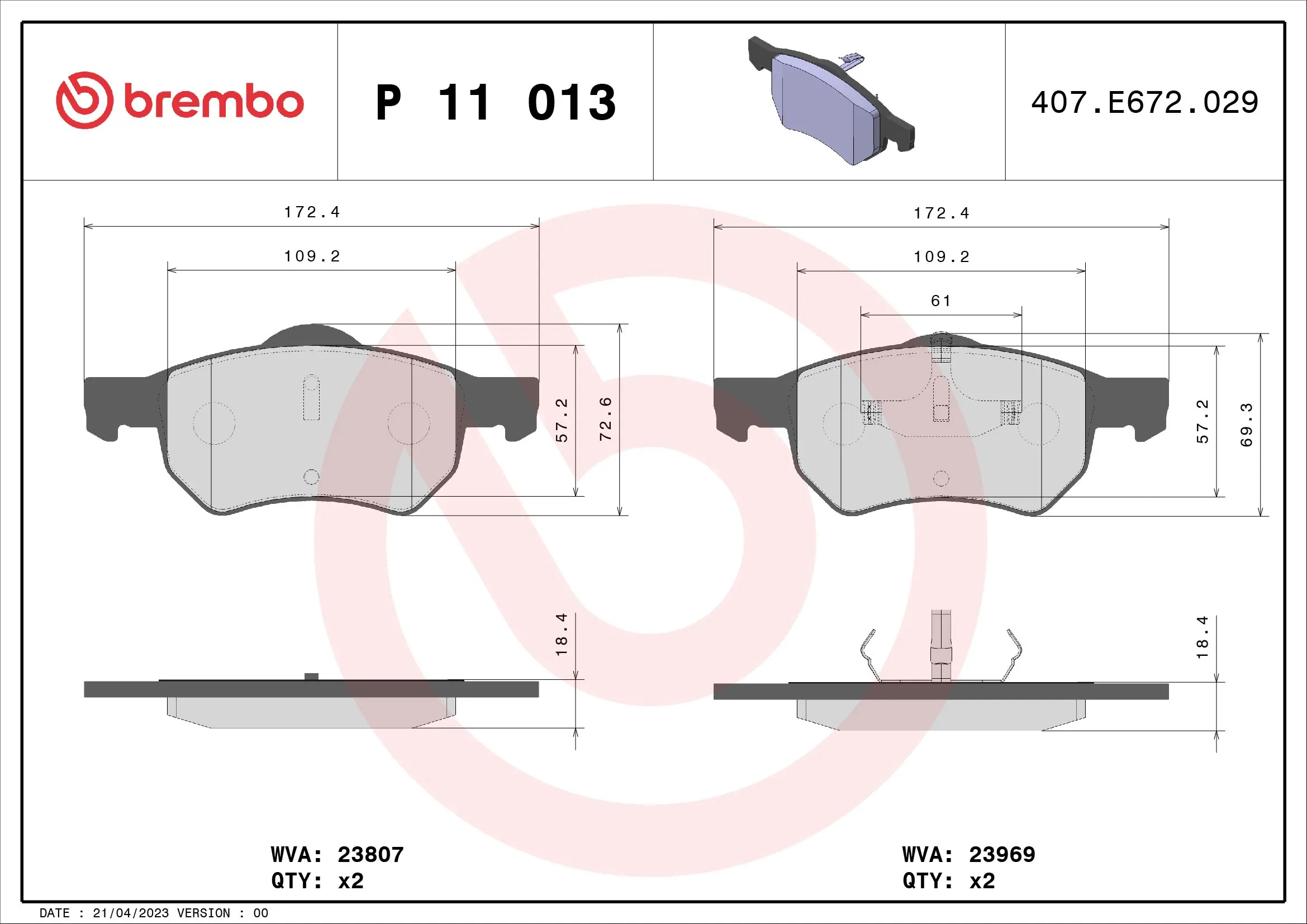 Brake Pad Set, disc brake PRIME LINE P 11 013