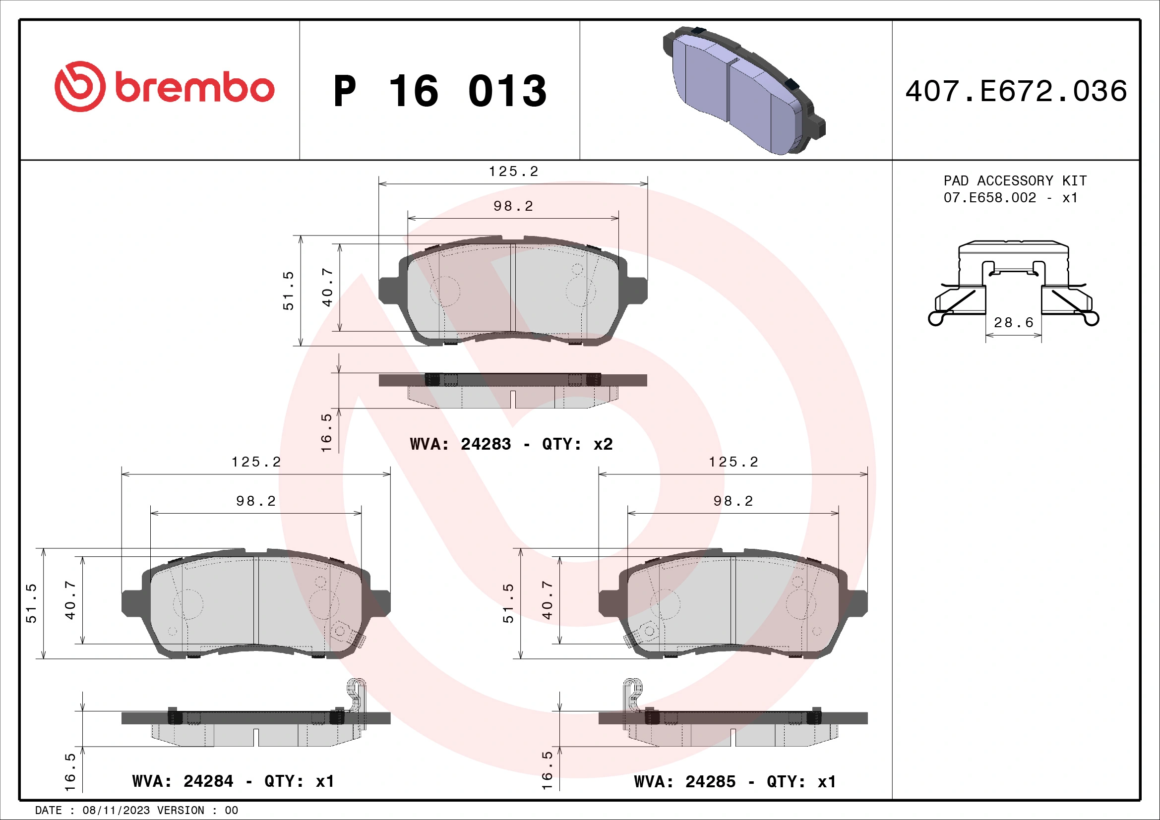 Brake Pad Set, disc brake PRIME LINE P 16 013