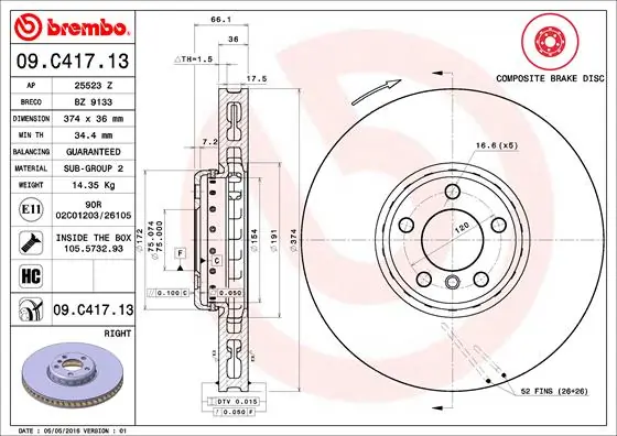 Brake Disc PRIME LINE - Composite 09.C417.13