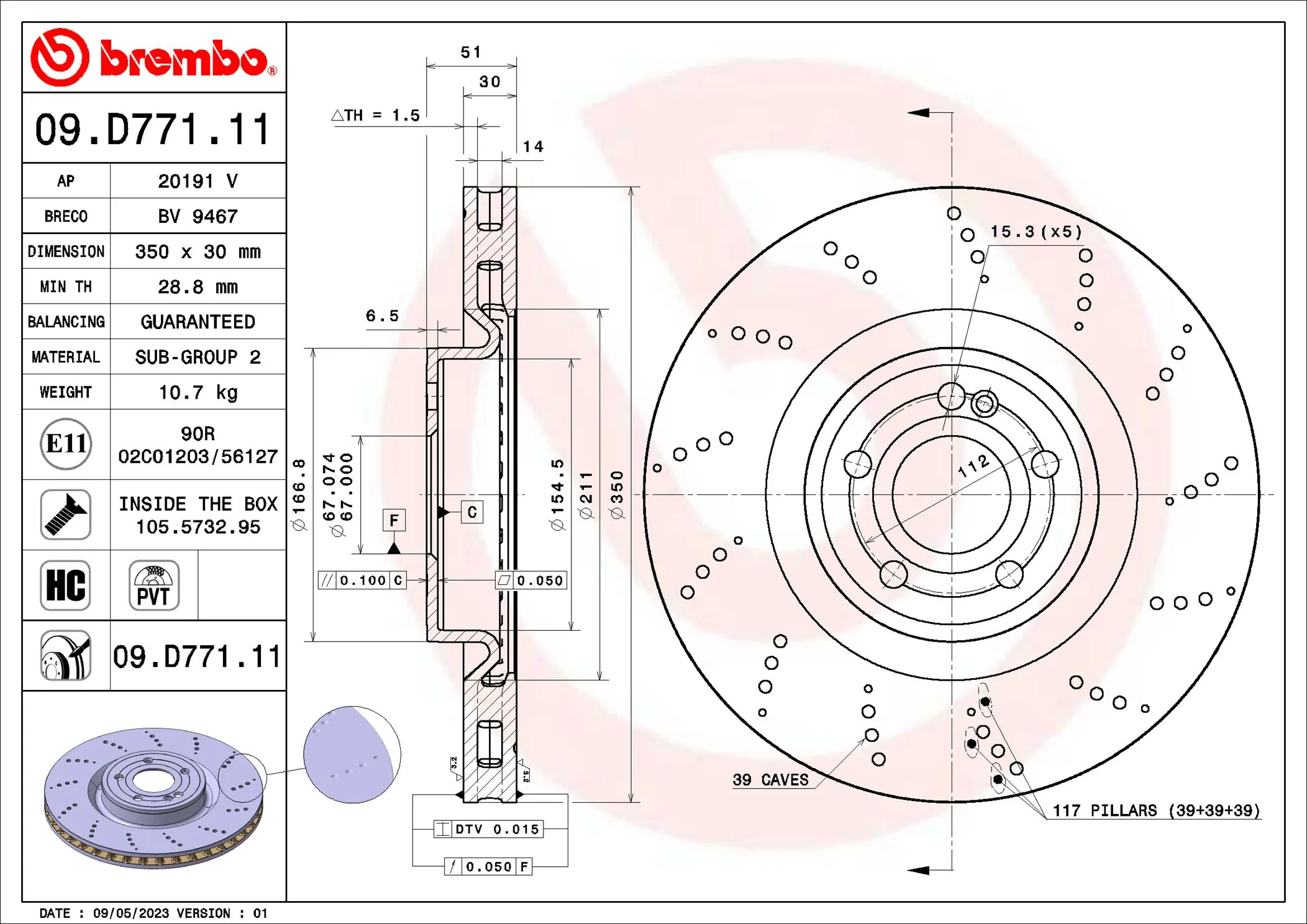 Brake Disc PRIME LINE - UV Coated 09.D771.11