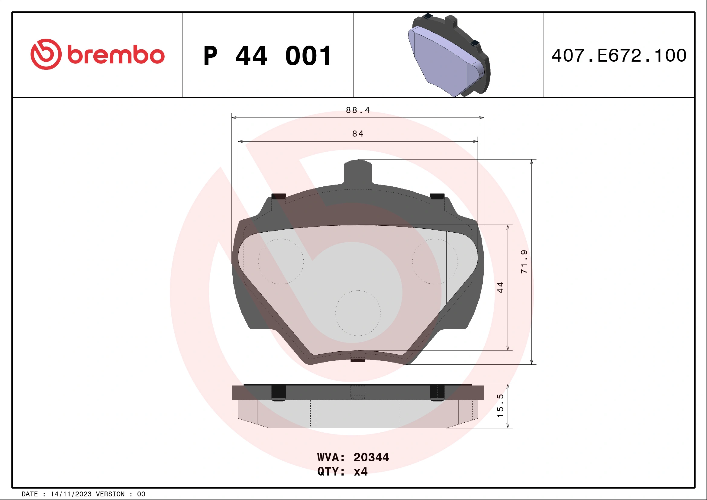 Brake Pad Set, disc brake PRIME LINE P 44 001