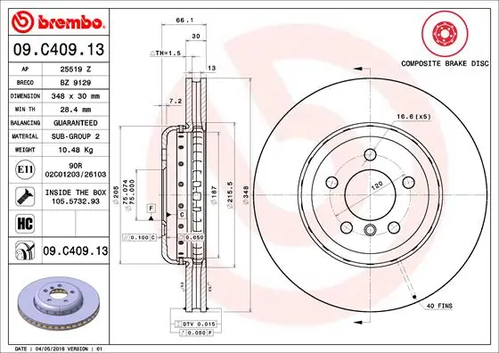 Brake Disc PRIME LINE - Composite 09.C409.13