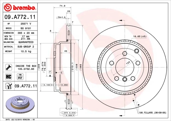 Brake Disc PRIME LINE - UV Coated 09.A772.11