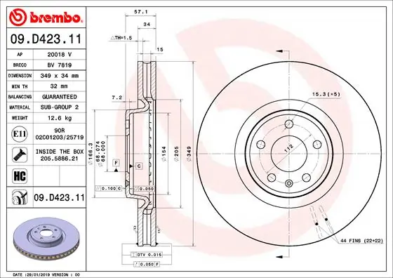 Brake Disc PRIME LINE - UV Coated 09.D423.11