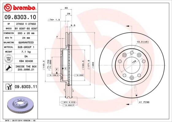 Brake Disc PRIME LINE - UV Coated 09.8303.11