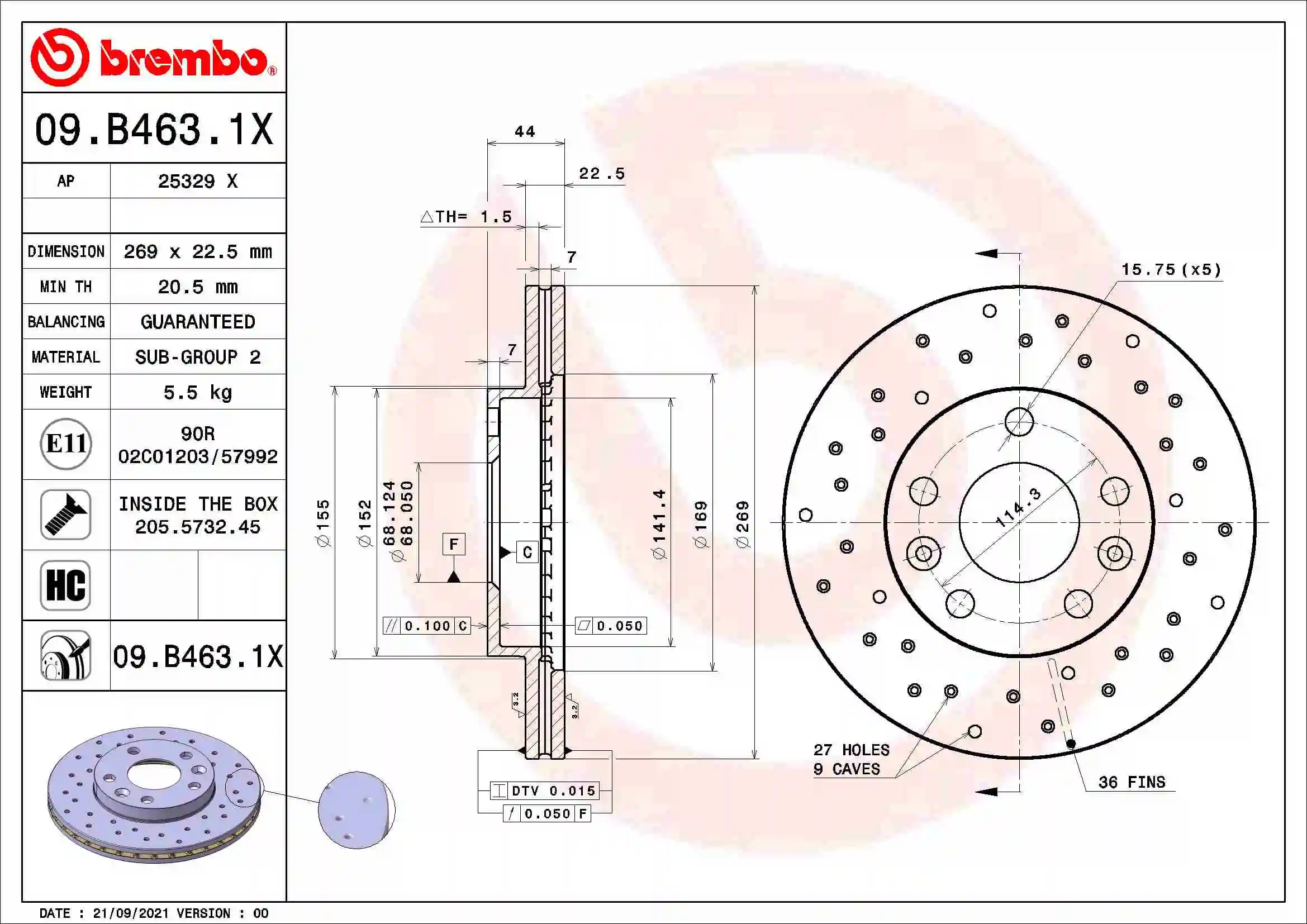 Brake Disc XTRA LINE - Xtra 09.B463.1X
