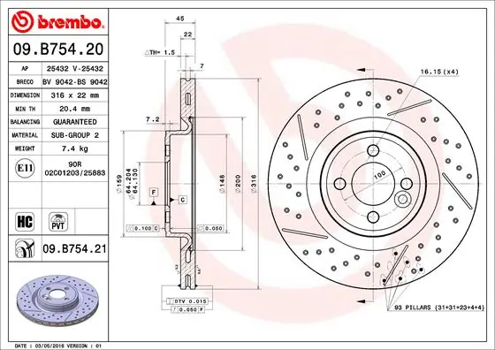 Brake Disc PRIME LINE - UV Coated 09.B754.21