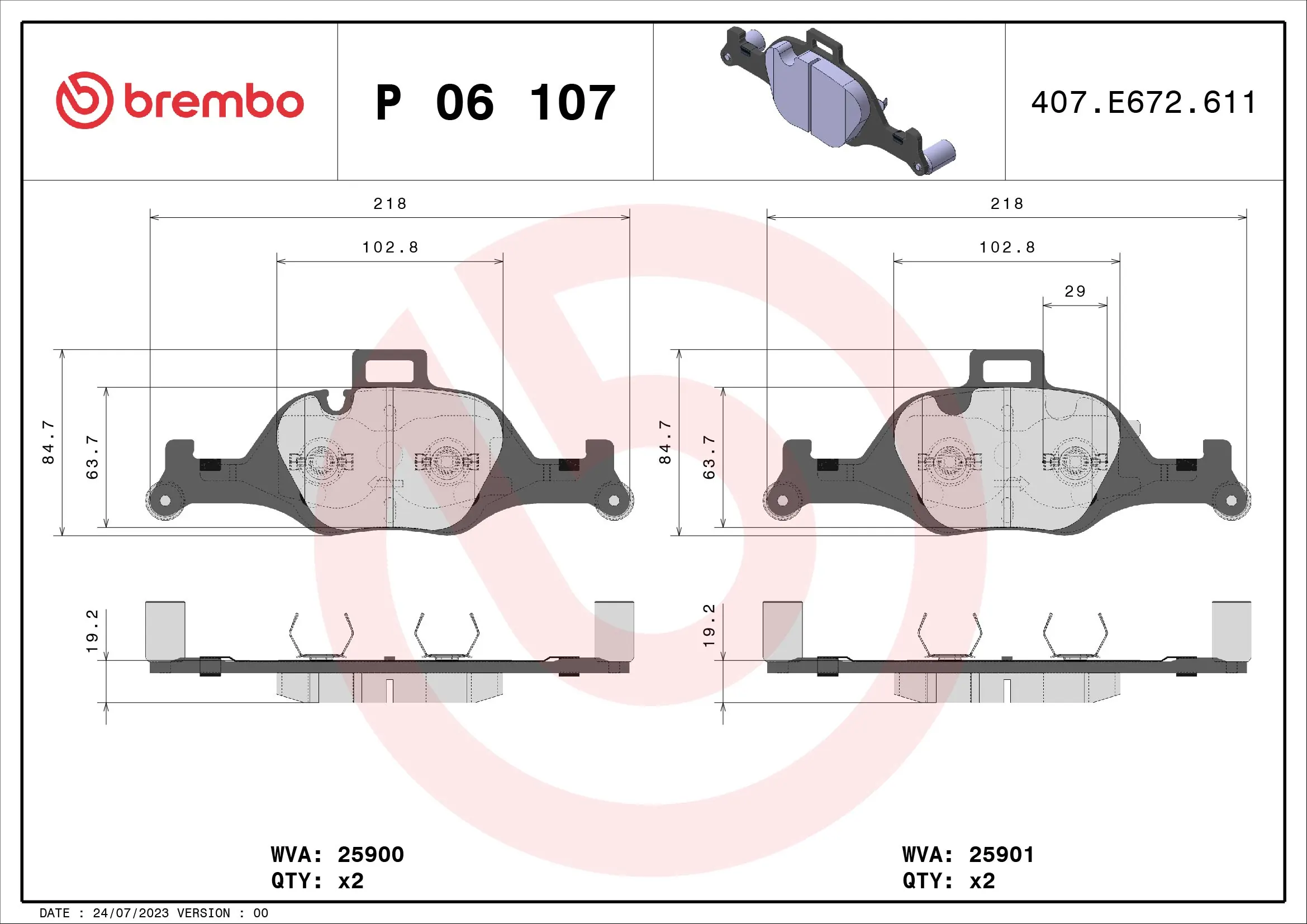 Brake Pad Set, disc brake PRIME LINE P 06 107