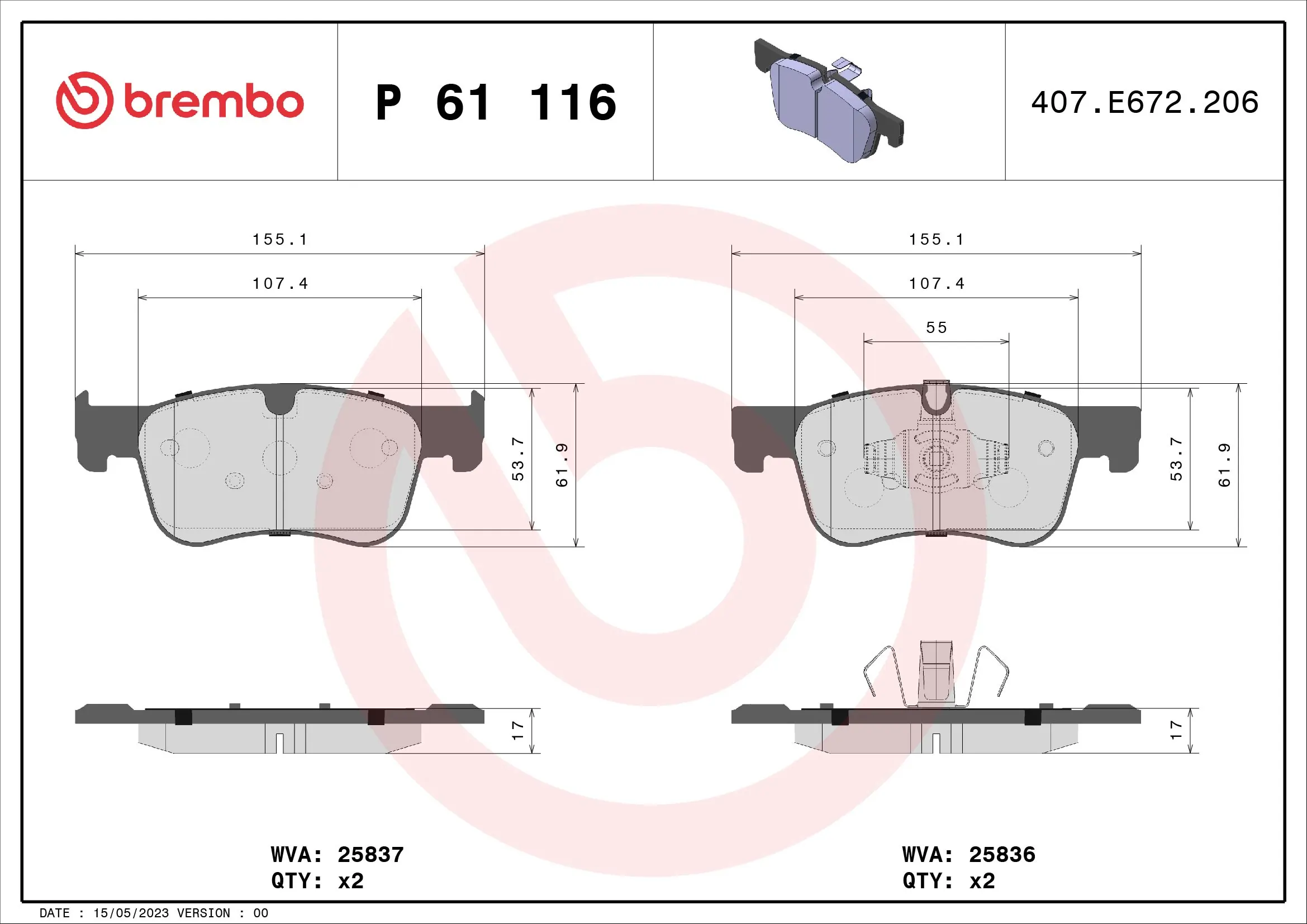 Brake Pad Set, disc brake PRIME LINE P 61 116