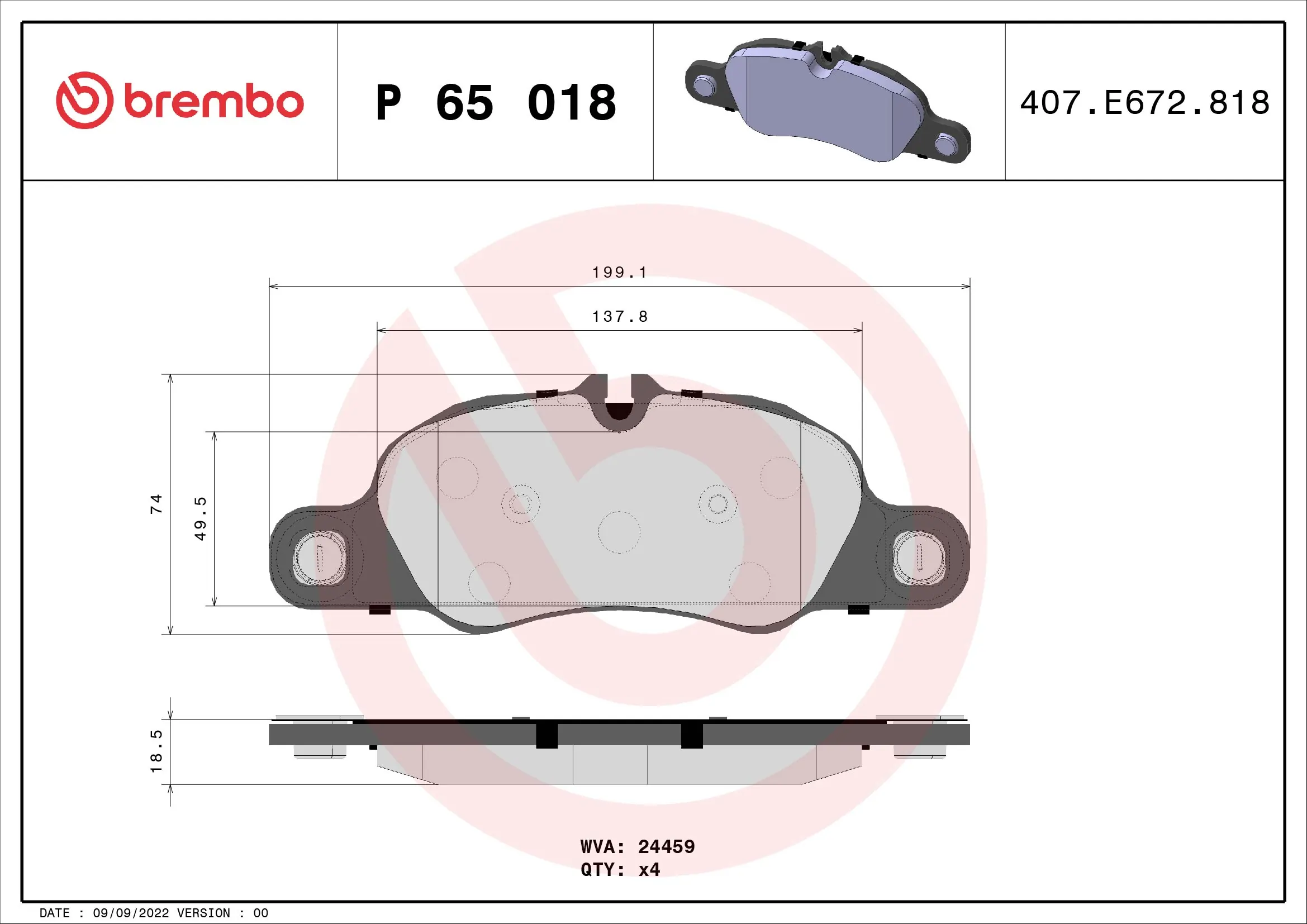 Brake Pad Set, disc brake PRIME LINE P 65 018