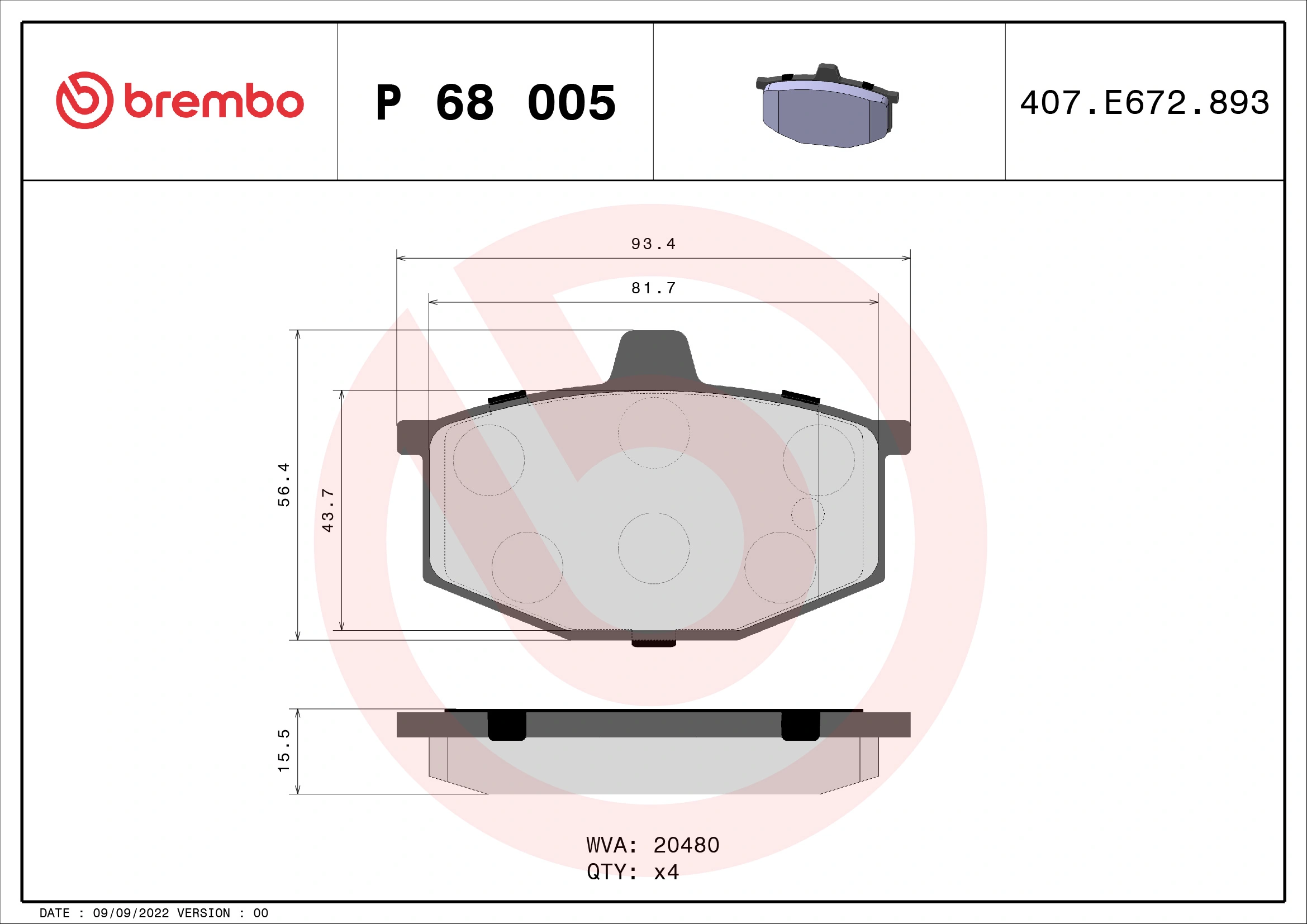 Brake Pad Set, disc brake PRIME LINE P 68 005