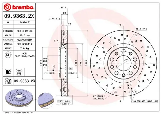 Brake Disc XTRA LINE - Xtra 09.9363.2X