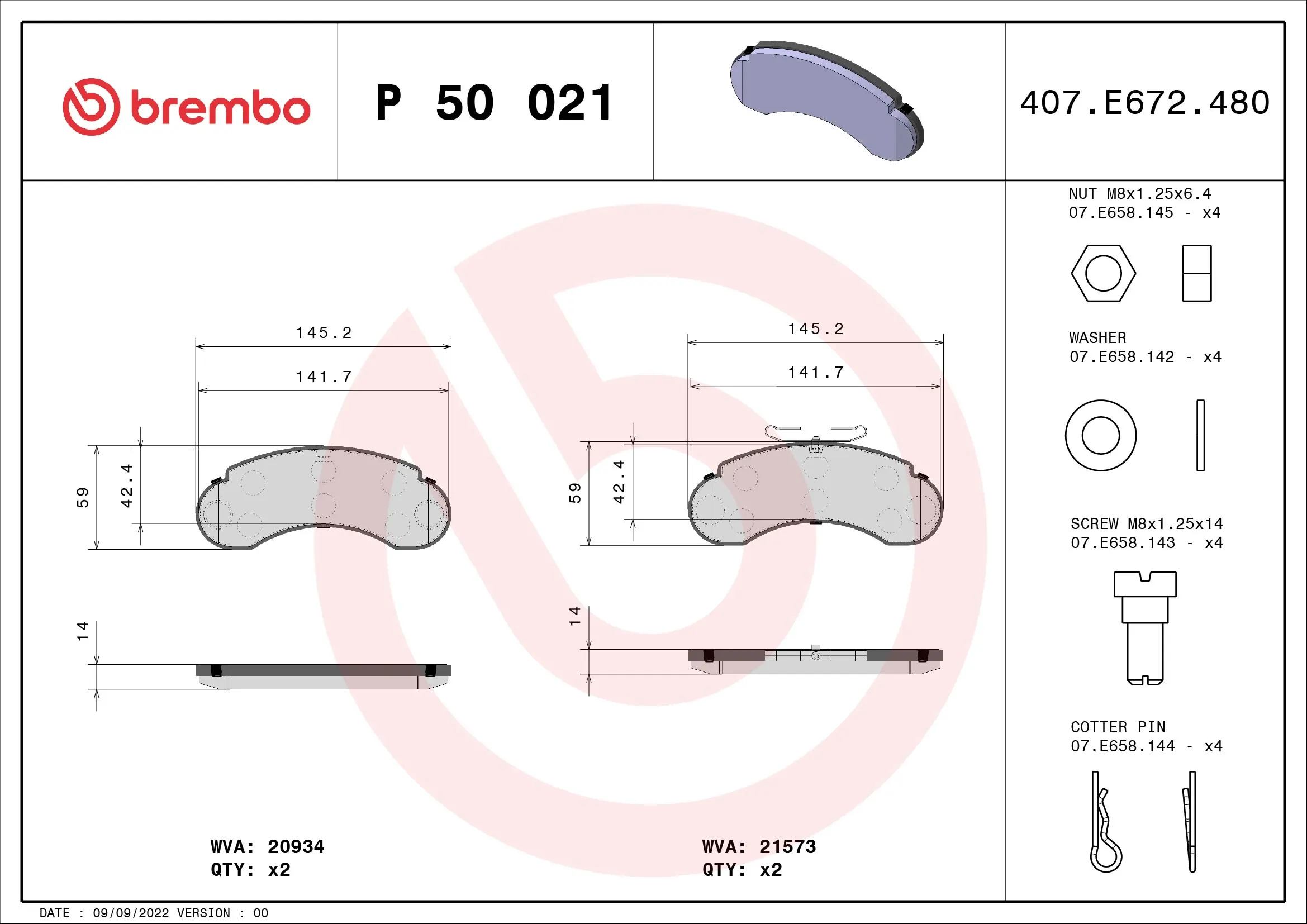Brake Pad Set, disc brake PRIME LINE P 50 021