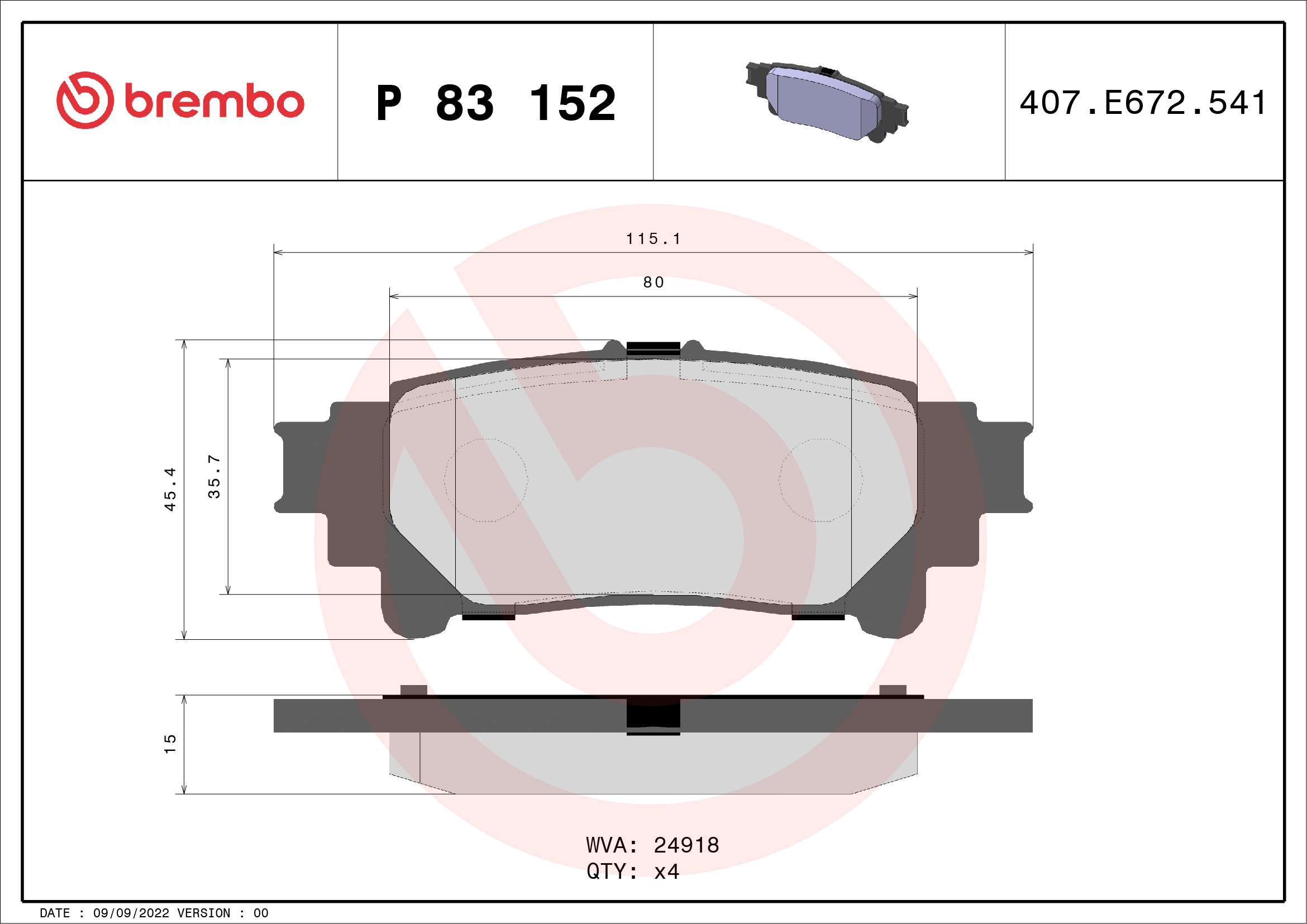 Brake Pad Set, disc brake PRIME LINE P 83 152