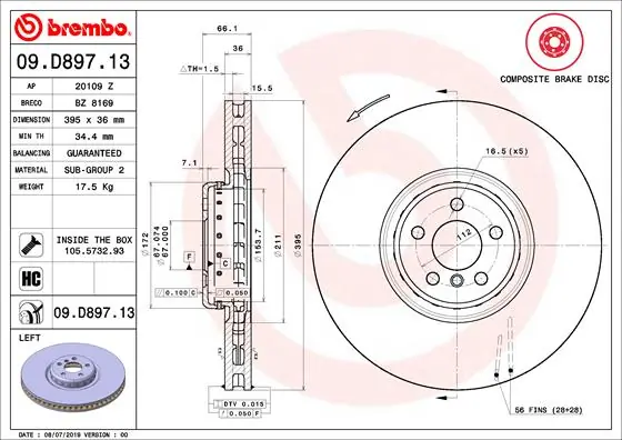 Brake Disc PRIME LINE - Composite 09.D897.13