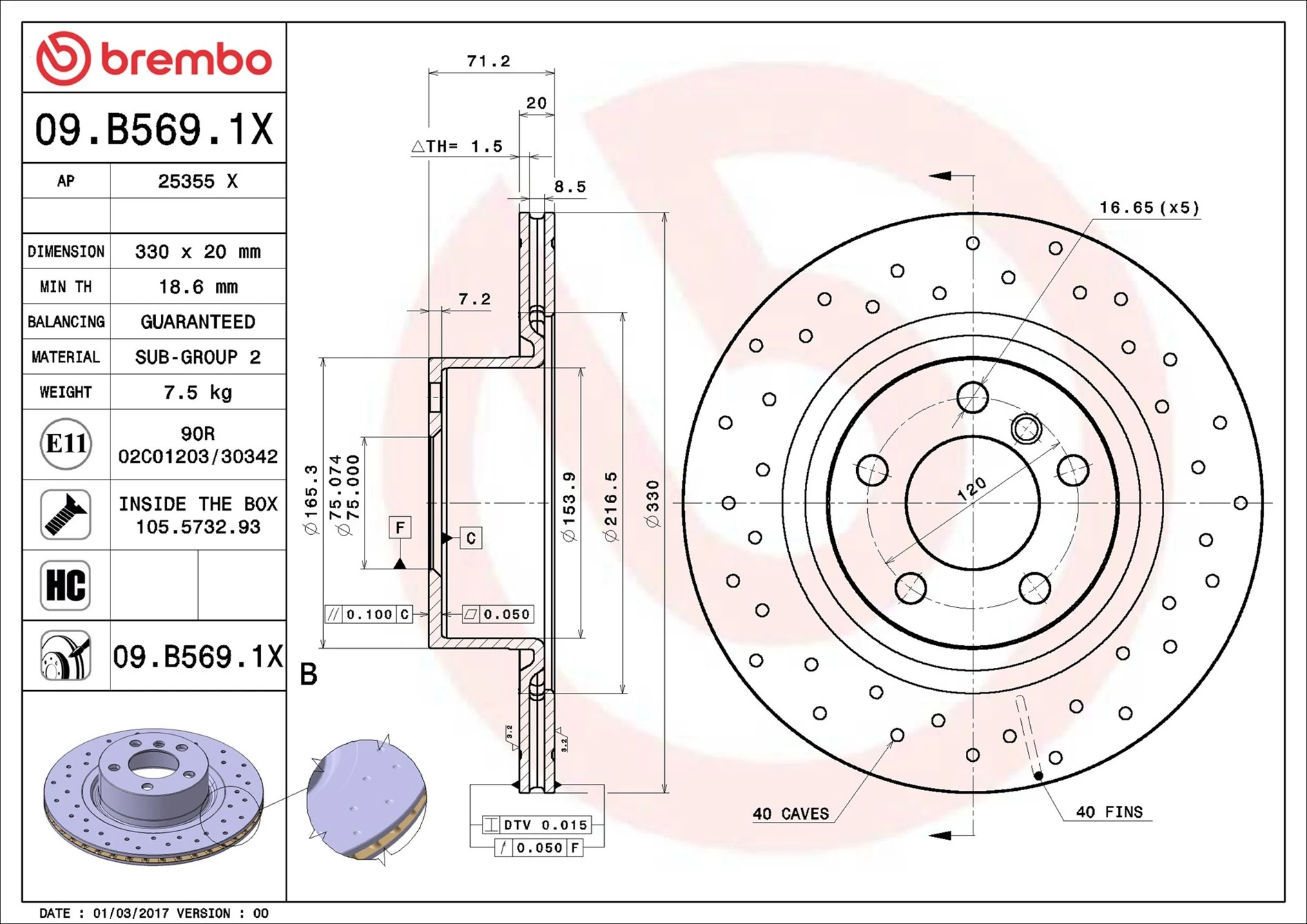 Brake Disc XTRA LINE - Xtra 09.B569.1X