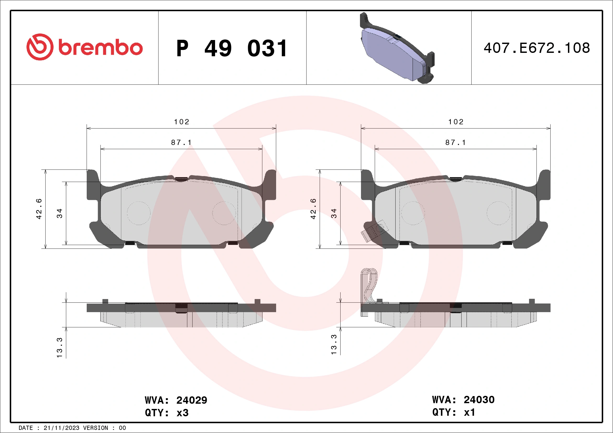 Brake Pad Set, disc brake PRIME LINE P 49 031