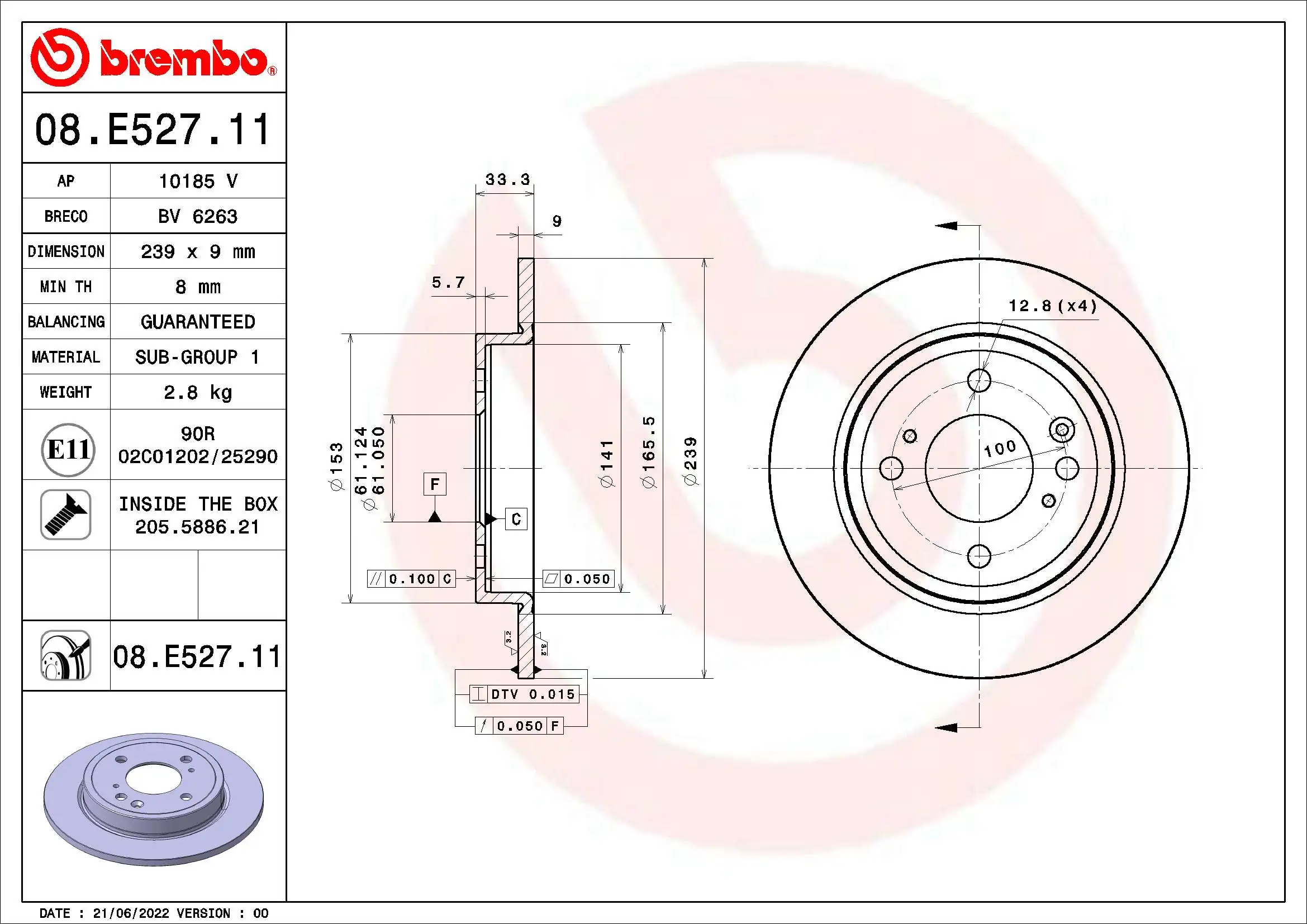 Brake Disc PRIME LINE - UV Coated 08.E527.11