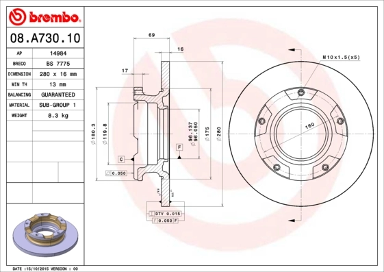 Brake Disc PRIME LINE 08.A730.10