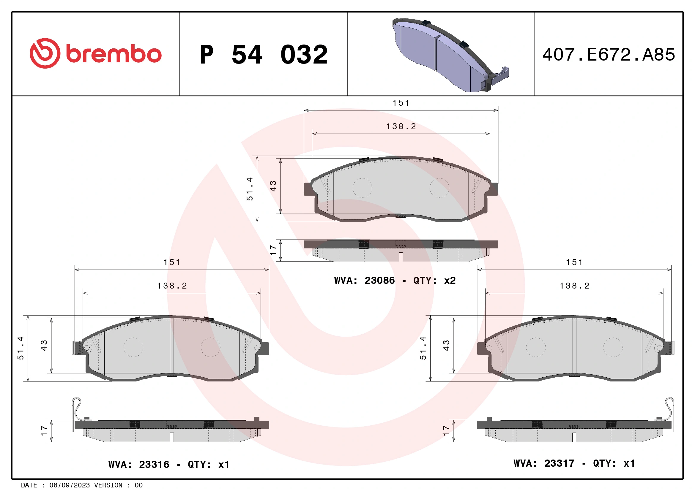 Brake Pad Set, disc brake PRIME LINE P 54 032