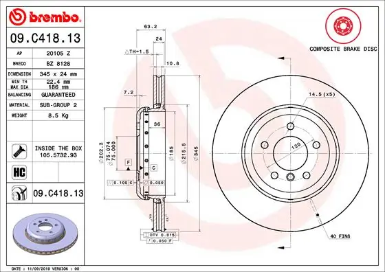 Brake Disc PRIME LINE - Composite 09.C418.13