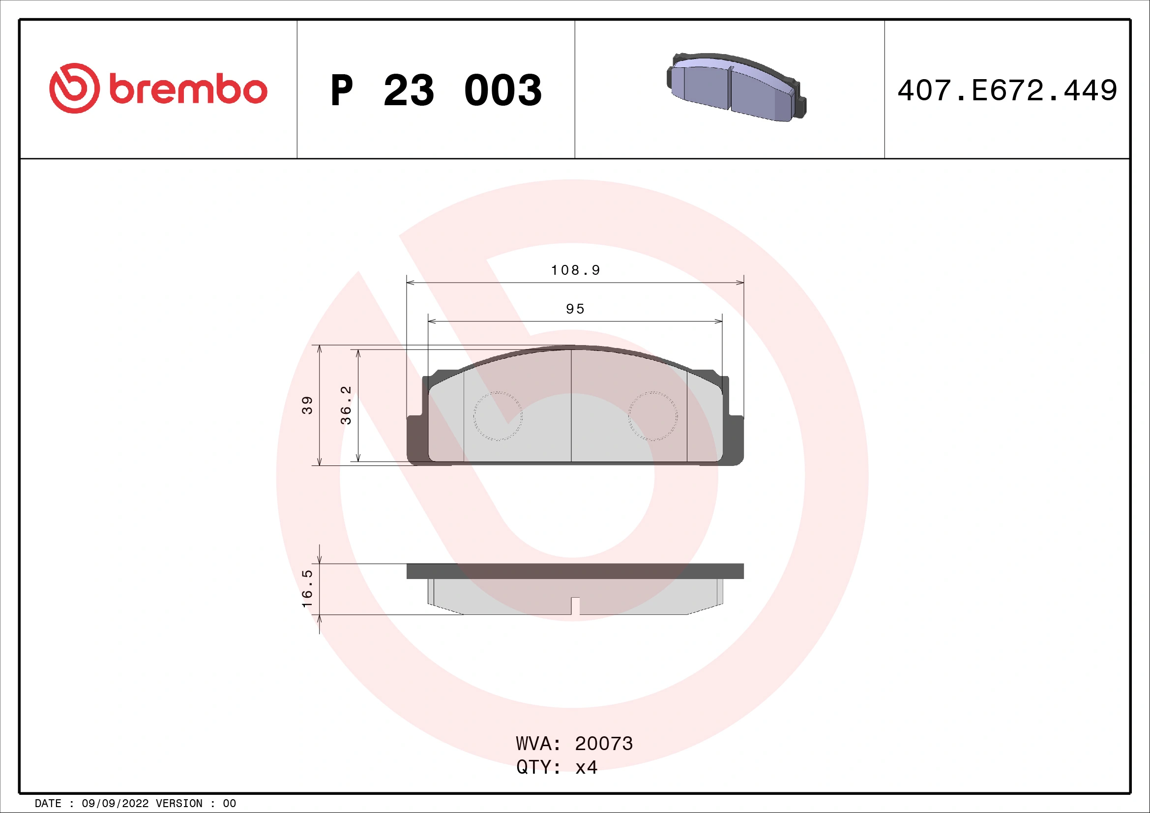 Brake Pad Set, disc brake PRIME LINE P 23 003
