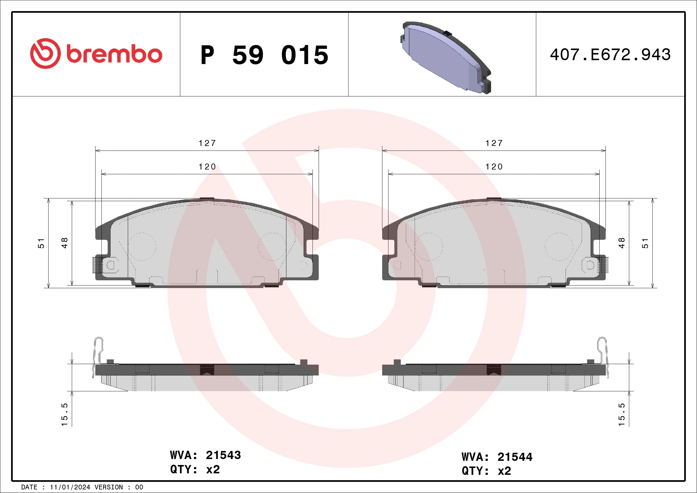 Brake Pad Set, disc brake PRIME LINE P 59 015