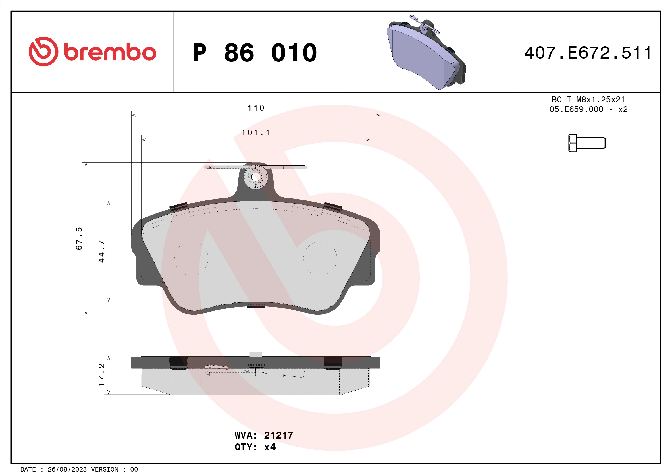 Brake Pad Set, disc brake PRIME LINE P 86 010