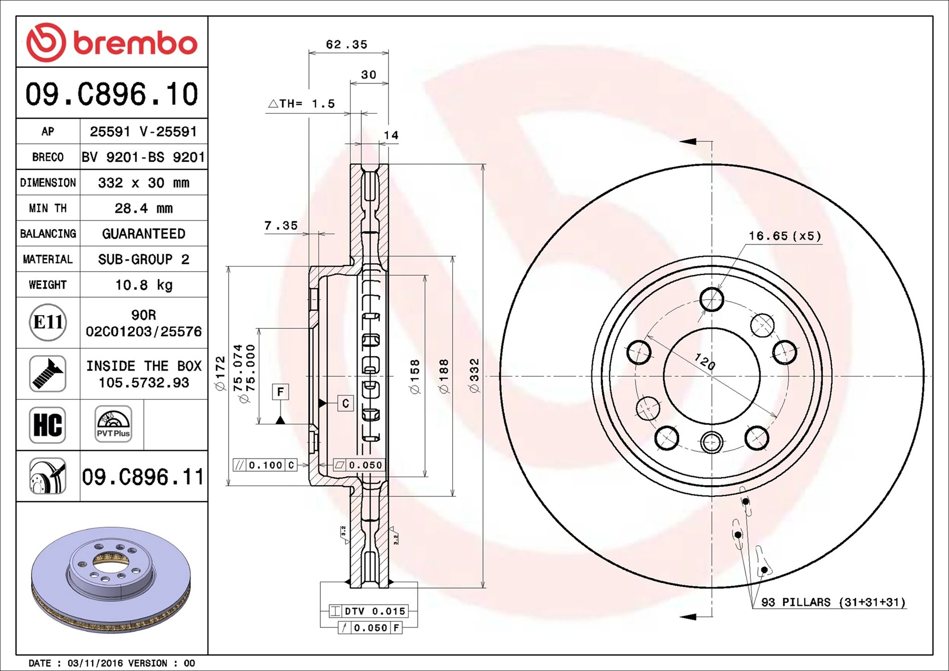 Brake Disc PRIME LINE - UV Coated 09.C896.11