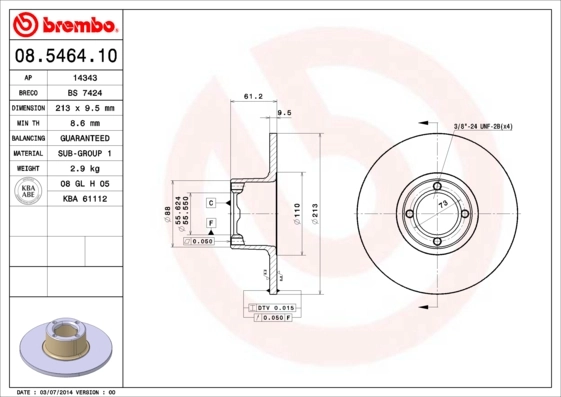 Brake Disc PRIME LINE 08.5464.10