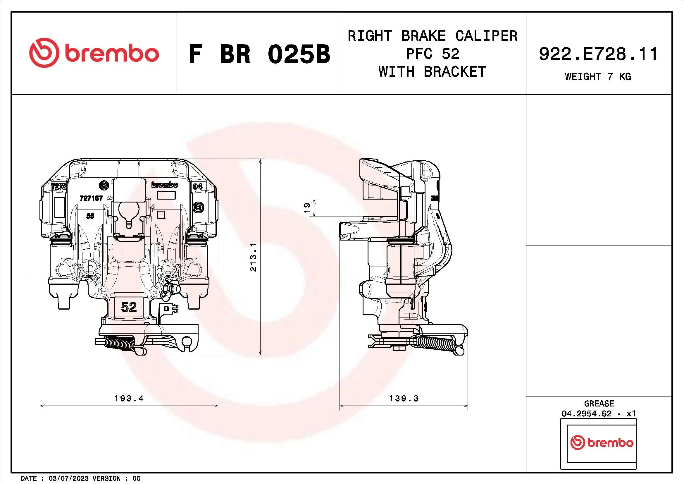Brake Caliper PRIME LINE - With Brackets F BR 025B