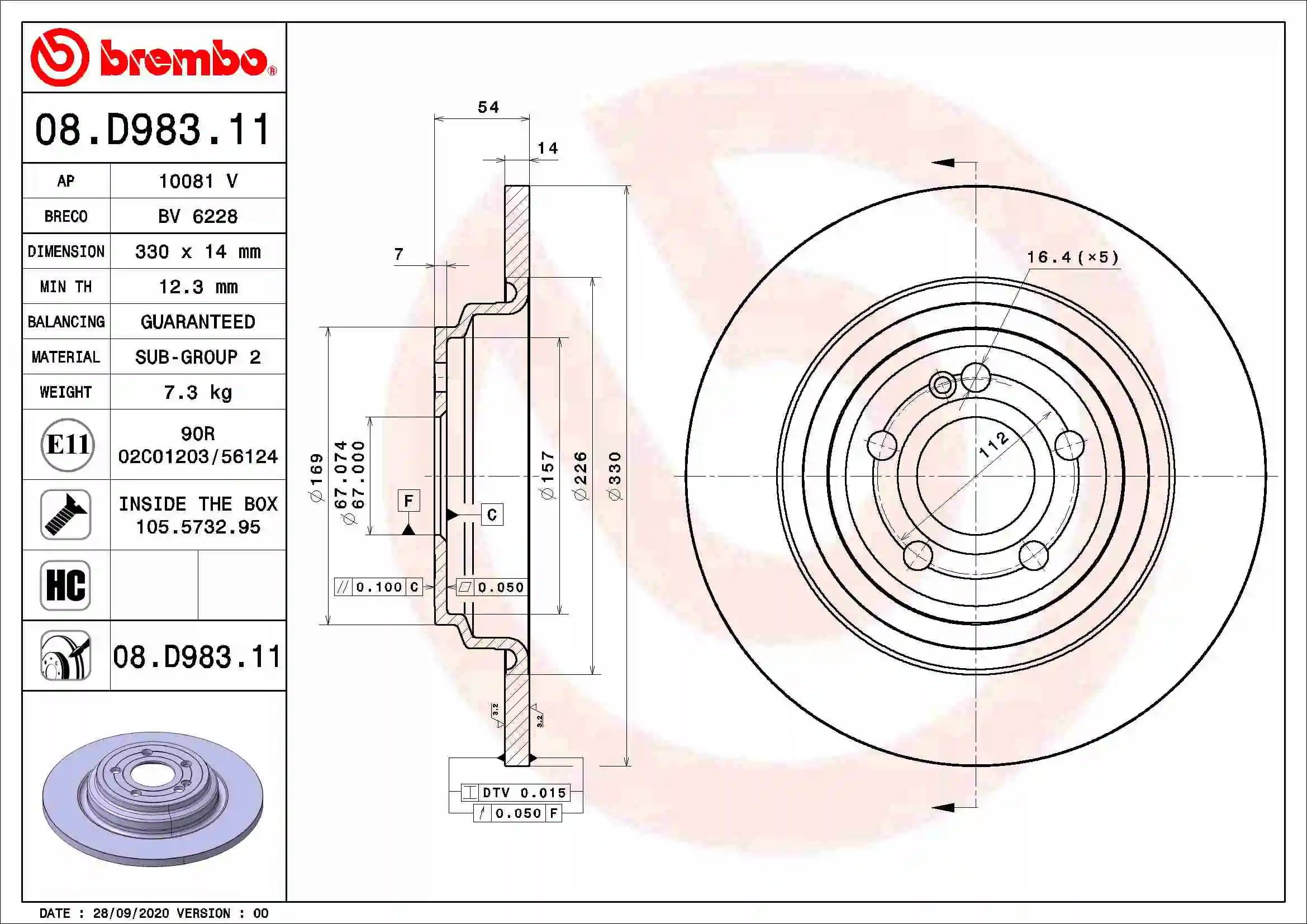 Brake Disc PRIME LINE - UV Coated 08.D983.11