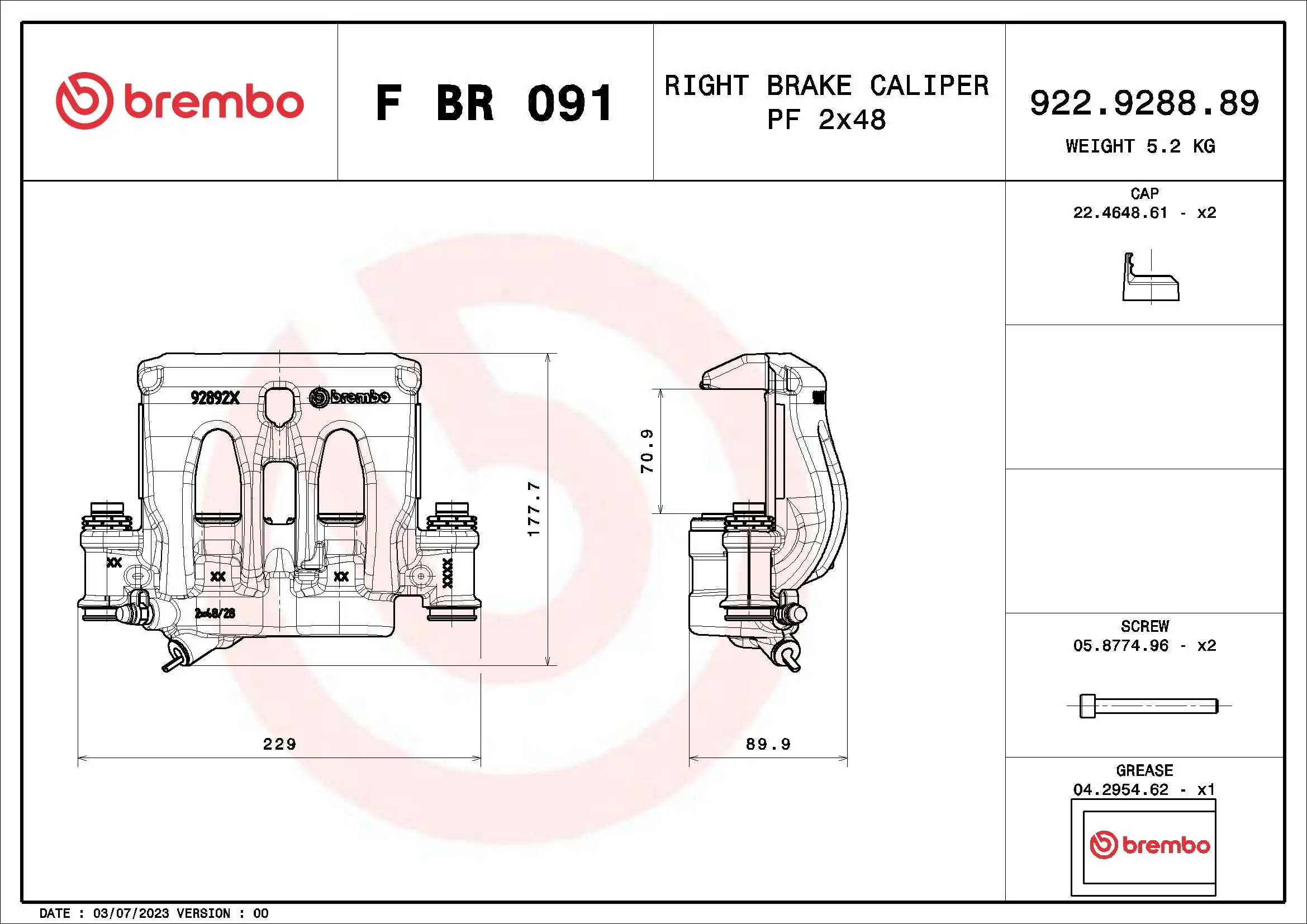 Brake Caliper PRIME LINE F BR 091