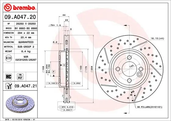 Brake Disc PRIME LINE - UV Coated 09.A047.21