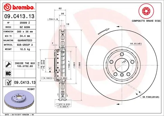 Brake Disc PRIME LINE - Composite 09.C413.13
