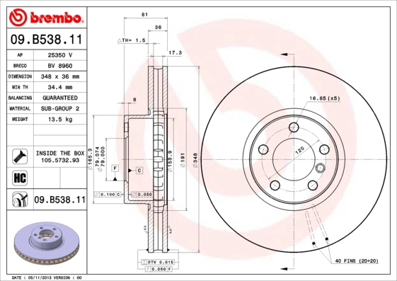 Brake Disc PRIME LINE - UV Coated 09.B538.11