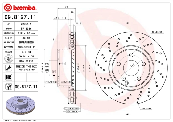 Brake Disc PRIME LINE - UV Coated 09.8127.11