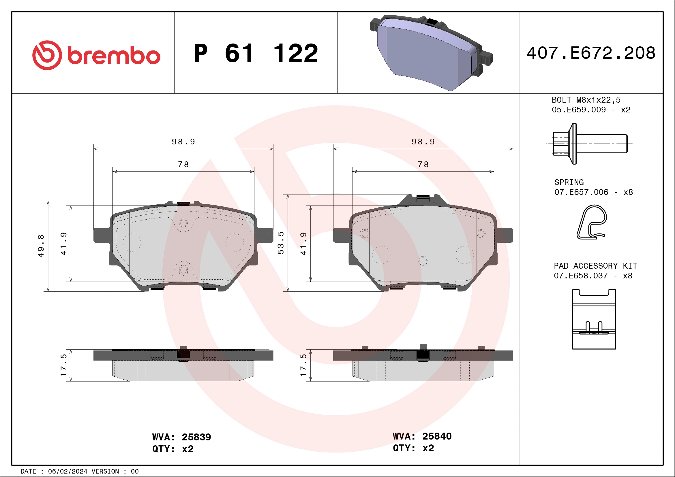 Brake Pad Set, disc brake PRIME LINE P 61 122