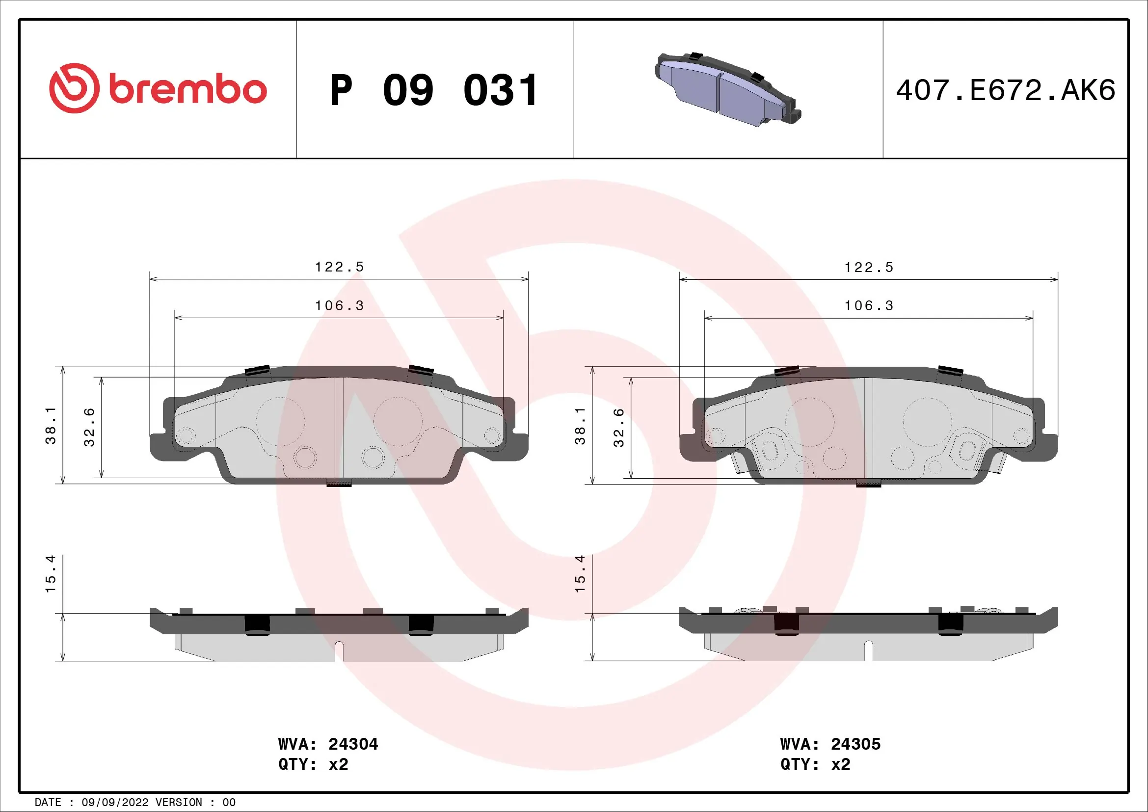 Brake Pad Set, disc brake PRIME LINE P 09 031
