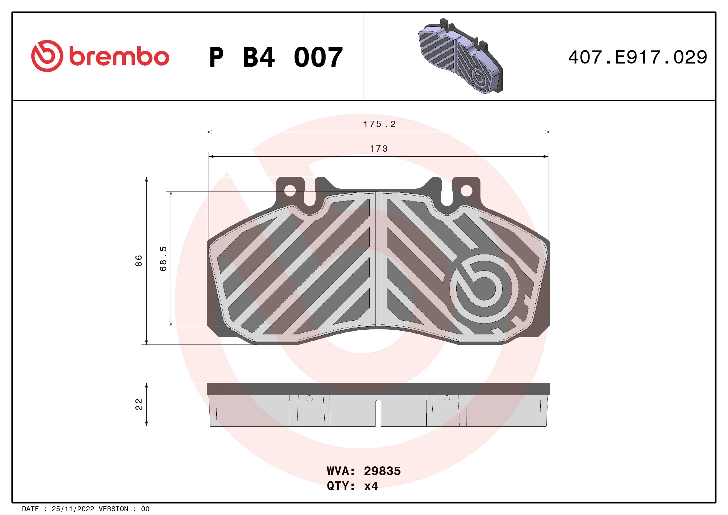 Brake Pad Set, disc brake PRIME LINE P B4 007